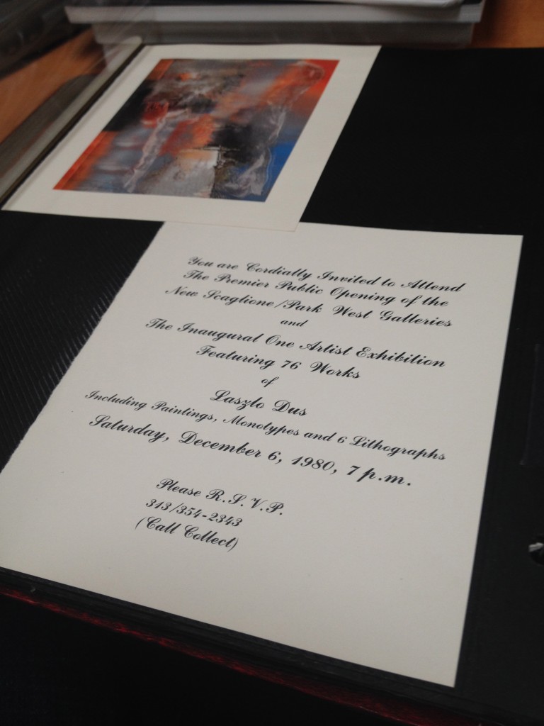 Invitiation to Park West's new gallery opening event 1980 - featuring Laszlo Dus